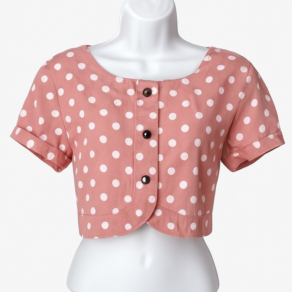 Vintage 80s/90s Wet Seal Pink Polka Dot Crop Top – Made in USA – Size M